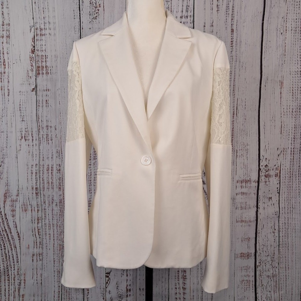 BOSTON PROPER 12 Ivory Lace Panel‎ Blazer Jacket Single Button Sophisticated